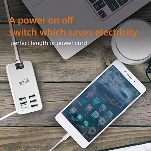 Multi USB Charger, 6 Port USB Charging Station for Multiple Devices, Phone, Tablet, Power Strip with ON/Off Switch (White) in Kuwait