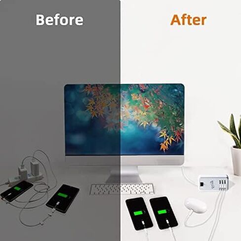 Multi USB Charger, 6 Port USB Charging Station for Multiple Devices, Phone, Tablet, Power Strip with ON/Off Switch (White) in Kuwait