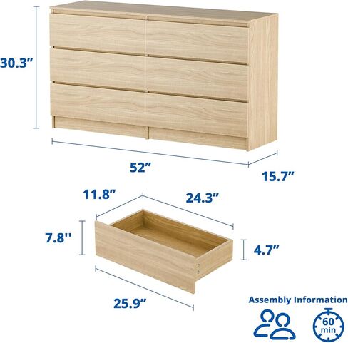 Cozy Castle 6-Drawer Storage Cabinet - 51.9" Wide Dresser with Countertop, Modern Wood Chest with Deep Drawers, Chest of Drawers, Handleless Modern Design for Living Room, Entryway, Hallway (Black) in Saudi Arabia
