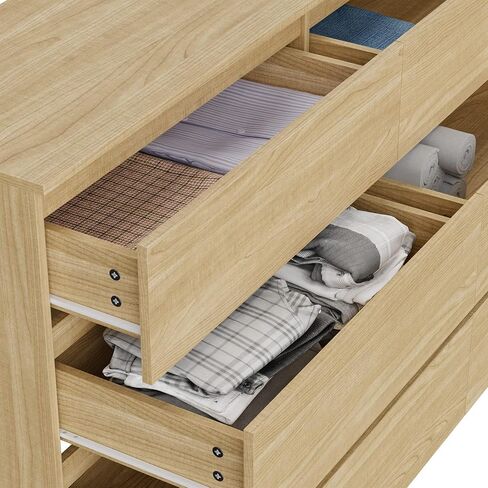 Cozy Castle 6-Drawer Storage Cabinet - 51.9" Wide Dresser with Countertop, Modern Wood Chest with Deep Drawers, Chest of Drawers, Handleless Modern Design for Living Room, Entryway, Hallway (Black) in Saudi Arabia