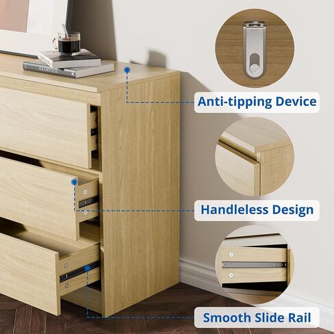 Cozy Castle 6-Drawer Storage Cabinet - 51.9" Wide Dresser with Countertop, Modern Wood Chest with Deep Drawers, Chest of Drawers, Handleless Modern Design for Living Room, Entryway, Hallway (Black) in Saudi Arabia