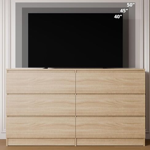 Cozy Castle 6-Drawer Storage Cabinet - 51.9" Wide Dresser with Countertop, Modern Wood Chest with Deep Drawers, Chest of Drawers, Handleless Modern Design for Living Room, Entryway, Hallway (Black) in Saudi Arabia