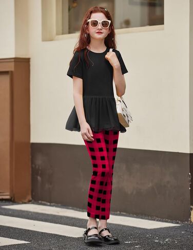 Arshiner Girls 2 Piece Outfits Casual Clothing Sets Short Sleeve Mesh Hem Roundneck Tops and Leggings Pants 2-10 Years in Saudi Arabia