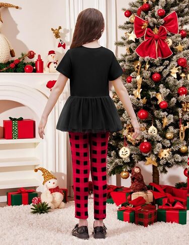 Arshiner Girls 2 Piece Outfits Casual Clothing Sets Short Sleeve Mesh Hem Roundneck Tops and Leggings Pants 2-10 Years in Saudi Arabia