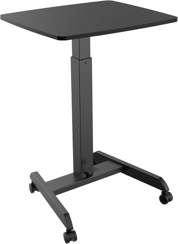 Mount-It! Adjustable Rolling Laptop Desk with Wheels [23.6" x 20.5"] Sit Stand Mobile Workstation Cart with Pneumatic Spring Lift for Height Adjustment, Rolling Computer Table, Foot Pedal (White) in Kuwait