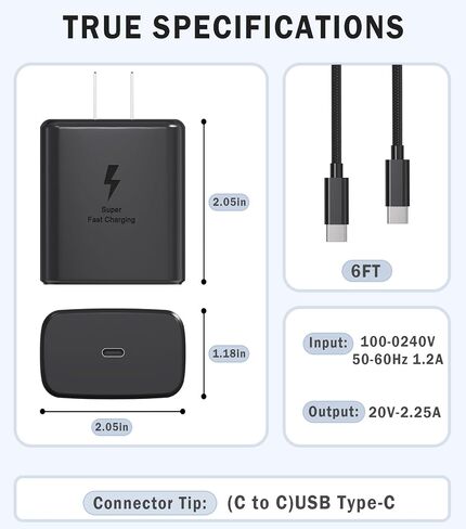 [2 Pack]45W USB-C Samsung Super Fast Charger PD3.0 with 6FT Type C Charging Cable Cord for Samsung Galaxy S23 Ultra/S23/S23+/S22/S22 Ultra/S22+/Note 10/20/S20/S21, Galaxy Tab S7/S8 PPS Wall Charger2.0 in Saudi Arabia