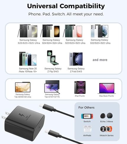 [2 Pack]45W USB-C Samsung Super Fast Charger PD3.0 with 6FT Type C Charging Cable Cord for Samsung Galaxy S23 Ultra/S23/S23+/S22/S22 Ultra/S22+/Note 10/20/S20/S21, Galaxy Tab S7/S8 PPS Wall Charger2.0 in Saudi Arabia