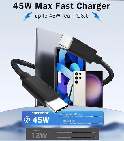 [2 Pack]45W USB-C Samsung Super Fast Charger PD3.0 with 6FT Type C Charging Cable Cord for Samsung Galaxy S23 Ultra/S23/S23+/S22/S22 Ultra/S22+/Note 10/20/S20/S21, Galaxy Tab S7/S8 PPS Wall Charger2.0 in Saudi Arabia