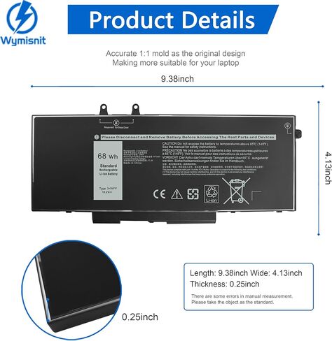 بطارية Wymisnit 68Wh 3HWPP لأجهزة Dell Latitude 5510 5410 5501 5401 5511 5411 الدقة 3541 3551 انسبايرون 7706 2 في 1 انسبايرون 17 7500 7506 2 في 1 أسود 1VY7F 03HWPP 10X1J N2NLL 451 -بي سي إم إن 15.2 فولت in Kuwait