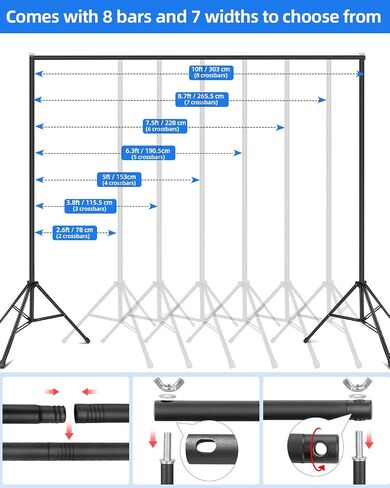 Hemmotop Backdrop Stand 10x8ft, Versatile Sizes Adjustable Banner Holder | Metal, Fits Projector Screen, Background, Balloon, Ideal for Photoshoot, Wedding, Birthday, Baby Shower Party, Photo Booth in Saudi Arabia