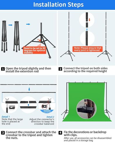 Hemmotop Backdrop Stand 10x8ft, Versatile Sizes Adjustable Banner Holder | Metal, Fits Projector Screen, Background, Balloon, Ideal for Photoshoot, Wedding, Birthday, Baby Shower Party, Photo Booth in Saudi Arabia