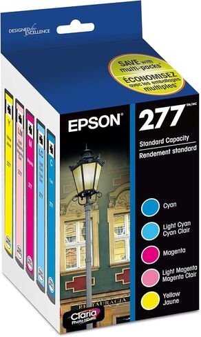 مجموعة حبر EPSON 277 Claria Photo HD سعة قياسية 5 خراطيش ألوان (T277920-S) تعمل مع Expression Photo XP-850، XP-860، XP-950، XP-960، XP-970 in Kuwait