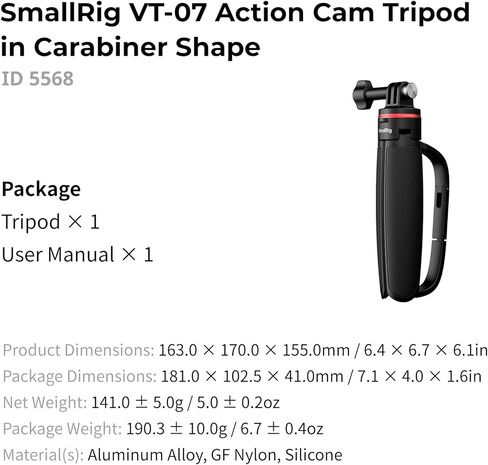 SMALLRIG Portable Mini Desktop Tripod for Action Camera, Tripod in Carabiner Shape with 360° Action Camera Adapter for GoPro Hero 13/12/11, for DJI Osmo Action 5 pro/4/3, for Insta360 Ace Pro 2-5568 in Kuwait