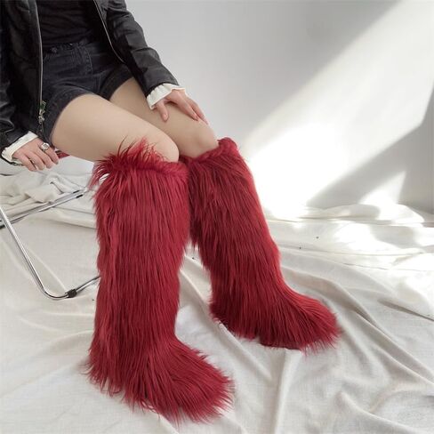 QMfur نساء فروي الركبتين عالية الثلج أحذية فو فو فرو in Kuwait