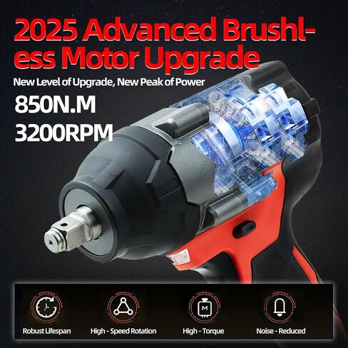 Dogtooth 20V Cordless Impact Wrench 1/2'', High Torque Maximum 850 NM, Brushless Motor, Variable Speeds Max 3200RPM, 2 * 4.0 Ah Battery and Charger in Combo Kit, Compatible with Makita 18V Battery in Saudi Arabia