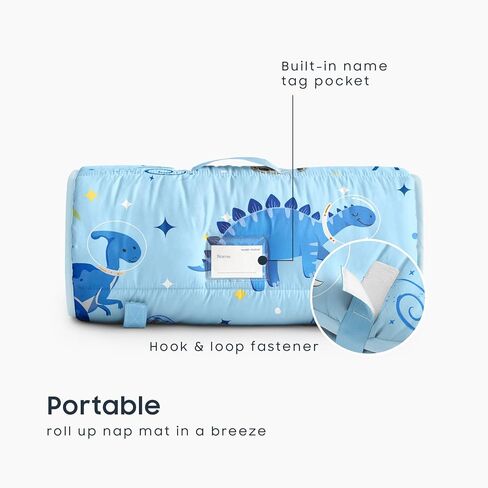 Wake in Cloud - حصيرة قيلولة طفل صغير مع وسادة وبطانية الصوف المنكي ، للأطفال الأولاد في روضة الأطفال في مرحلة ما قبل المدرسة ، حقيبة نوم لفة ، رواد فضاء الديناصورات الصاروخ in Kuwait