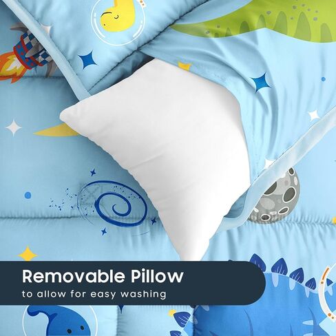 Wake in Cloud - حصيرة قيلولة طفل صغير مع وسادة وبطانية الصوف المنكي ، للأطفال الأولاد في روضة الأطفال في مرحلة ما قبل المدرسة ، حقيبة نوم لفة ، رواد فضاء الديناصورات الصاروخ in Kuwait