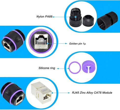 وصلة RJ45، وصلة RJ45، رابط شبكة لكابل إيثرنت Cat7/Cat6/Cat5e/cat5e/cat5 - أنثى إلى أنثى، حزمة من 6 قطع in Kuwait