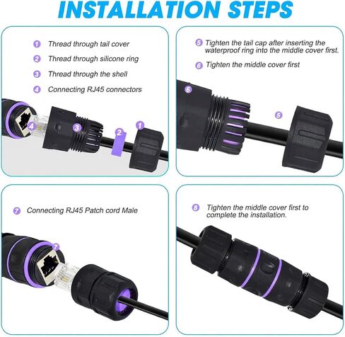 وصلة RJ45، وصلة RJ45، رابط شبكة لكابل إيثرنت Cat7/Cat6/Cat5e/cat5e/cat5 - أنثى إلى أنثى، حزمة من 6 قطع in Kuwait