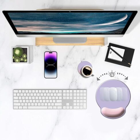Ergonomic Mouse Pad with Wrist Support, Cute Wrist Pad with Non-Slip Rubber Base for Computer, Laptop, Home Office Gaming, Working, Easy Typing & Pain Relief,Moon in Kuwait