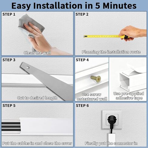 Cord Cover Raceway Kit, 628 in Cable Cover Channel, Paintable Cord Concealer System Cable Hider, Cord Wires, Hiding Wall Mount TV Powers Cords in Home Office, 40 X L15.7in X W0.95in X H0.55in, White in Kuwait