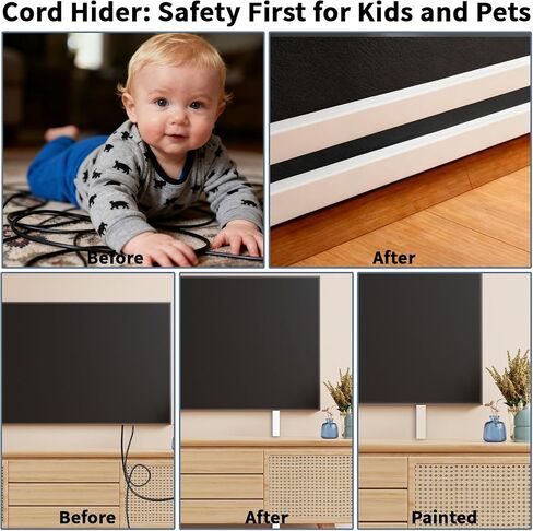 Cord Cover Raceway Kit, 628 in Cable Cover Channel, Paintable Cord Concealer System Cable Hider, Cord Wires, Hiding Wall Mount TV Powers Cords in Home Office, 40 X L15.7in X W0.95in X H0.55in, White in Kuwait