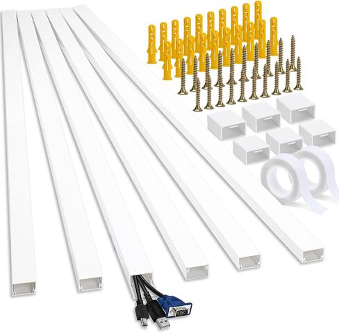 Cord Cover Raceway Kit, 628 in Cable Cover Channel, Paintable Cord Concealer System Cable Hider, Cord Wires, Hiding Wall Mount TV Powers Cords in Home Office, 40 X L15.7in X W0.95in X H0.55in, White in Kuwait