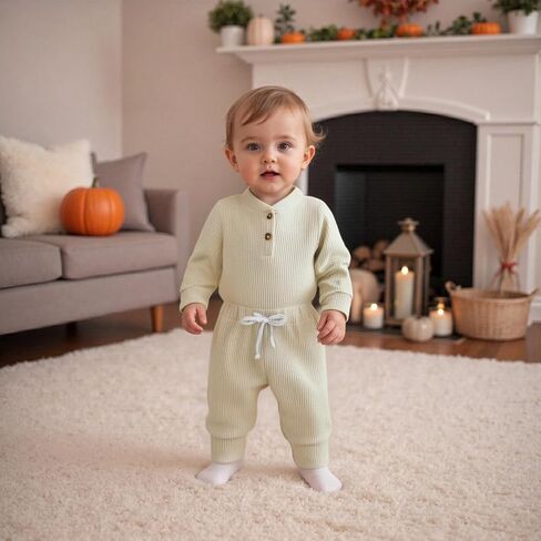 ملابس صبي حديثي الولادة مخططة وافل متماسكة السراويل الطويلة رومبير مجموعة الرضع الخريف الخريف 2pcs ملابس 0 3 6 9 12M in Kuwait