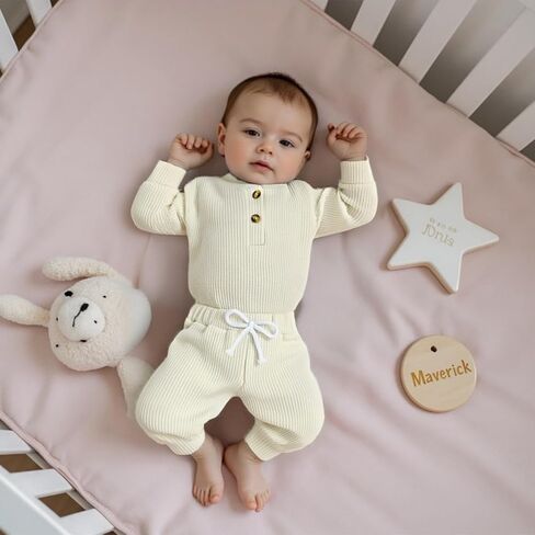 ملابس صبي حديثي الولادة مخططة وافل متماسكة السراويل الطويلة رومبير مجموعة الرضع الخريف الخريف 2pcs ملابس 0 3 6 9 12M in Kuwait