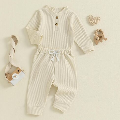 ملابس صبي حديثي الولادة مخططة وافل متماسكة السراويل الطويلة رومبير مجموعة الرضع الخريف الخريف 2pcs ملابس 0 3 6 9 12M in Kuwait