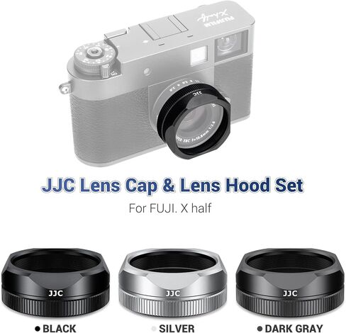 Metal Square X Half Lens Had Hood Sun مع غطاء عدسة لفوجي Fujifilm X Half Xhalf Digital Camera ، واقي غطاء محرك غطاء واقية ، ومسطح ضريح كتلة تقليل التوهج - رمادي داكن in Saudi Arabia