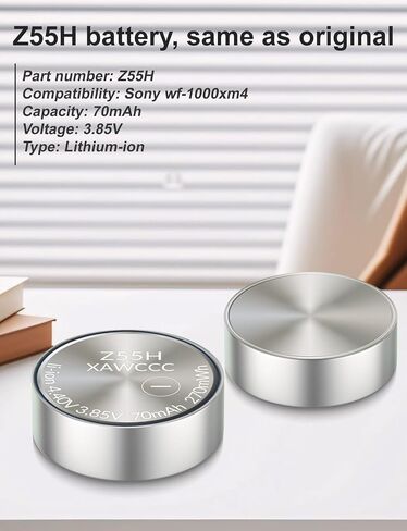 بطاريات 2PCS Z55H وبطارية حالة الشحن ، استبدال WF-1000XM4 WF-1000XM3 WF-SP900 WF-H800 WF-SP700N WF-XB700 WF-C700N WF-C500 WI-SP600N مع أداة لاصقة 3.85V 70MAH in Kuwait