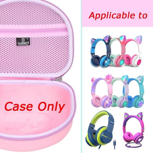 Tourmate Hard Travel Case for Riwbox CT-7 CT-7S / iClever HS01 / FosPower Cat Ear LED Light Kids Wireless Headphones, Protective Carrying Storage Bag（Box for Sale） (Purple&Pink) in Kuwait