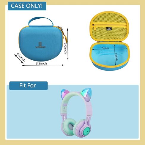 Tourmate Hard Travel Case for Riwbox CT-7 CT-7S / iClever HS01 / FosPower Cat Ear LED Light Kids Wireless Headphones, Protective Carrying Storage Bag（Box for Sale） (Purple&Pink) in Kuwait