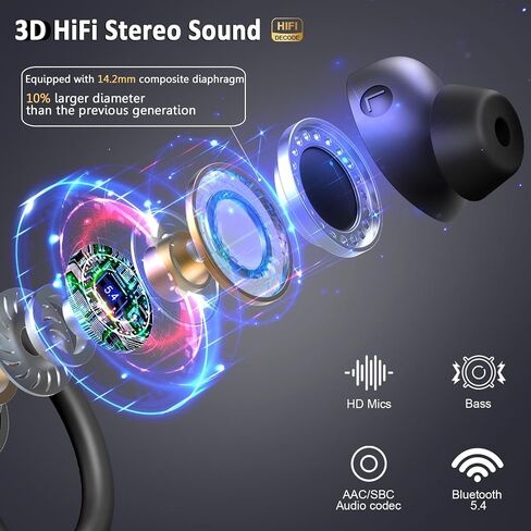 Wireless Earbuds Bluetooth Headphones Sport, Bluetooth 5.3 Earbud 3D HiFi Stereo Over Ear Buds, 48Hrs Earhooks Earphone with Noise Cancelling Mic, IP7 Waterproof Headset for Workout/Running/Gym, Rose in Kuwait