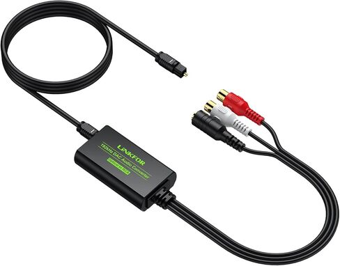 LiNKFOR DAC محول رقمي إلى تناظري محول رقمي SPDIF Toslink إلى صوت ستيريو تناظري RCA L/R محول صوت مع كابل بصري 3.5 مم مخرج جاك لـ HDTV Blu Ray DVD Sky HD Amps TV Box in Saudi Arabia
