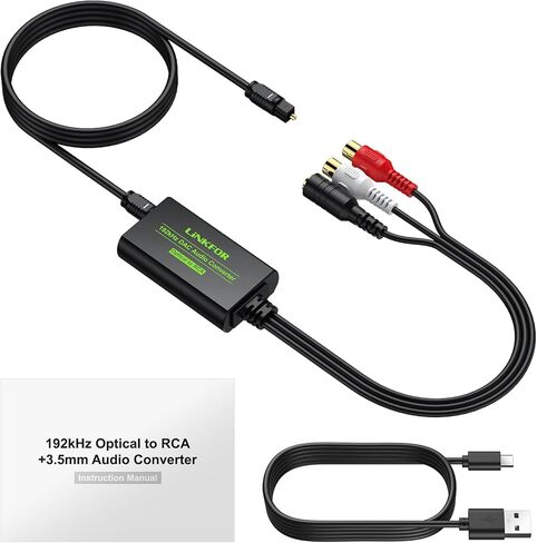 LiNKFOR DAC محول رقمي إلى تناظري محول رقمي SPDIF Toslink إلى صوت ستيريو تناظري RCA L/R محول صوت مع كابل بصري 3.5 مم مخرج جاك لـ HDTV Blu Ray DVD Sky HD Amps TV Box in Saudi Arabia