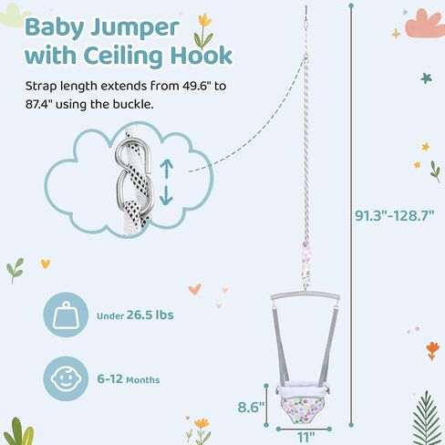 Slevoo Baby Jumper, with Ceiling Hook, Quick-Entry and Space-Saving Portable Infant Jumper for Small Spaces in Saudi Arabia