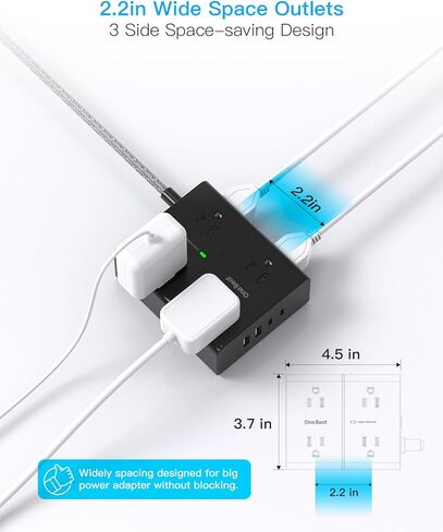 حامي عرام قطاع الطاقة مع USB، 8 منافذ واسعة 4 منافذ USB سلك تمديد 6 أقدام مع قابس مسطح، 3 منافذ حائط موسع USB محطة شحن سطح المكتب للمنزل والمكتب والسفر، 900J in Kuwait