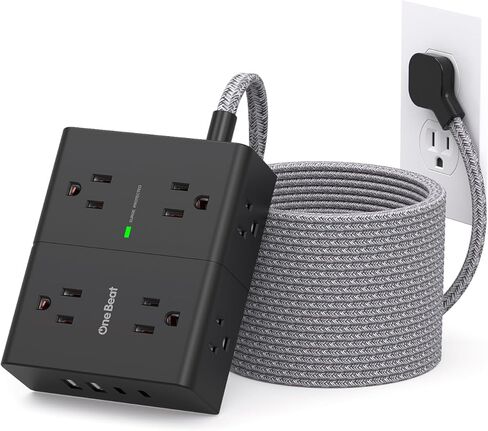 حامي عرام قطاع الطاقة مع USB، 8 منافذ واسعة 4 منافذ USB سلك تمديد 6 أقدام مع قابس مسطح، 3 منافذ حائط موسع USB محطة شحن سطح المكتب للمنزل والمكتب والسفر، 900J in Kuwait