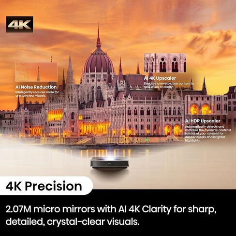 جهاز عرض المسرح المنزلي Hisense PX2-PRO Trichroma Ultra Short Throw، 90 بوصة - 130 بوصة، 4K UHD، Dolby Vision & Atmos، HDR10، 2400 لومن، Google TV، Netflix in Saudi Arabia