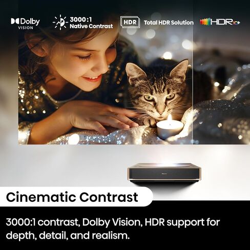 جهاز عرض المسرح المنزلي Hisense PX2-PRO Trichroma Ultra Short Throw، 90 بوصة - 130 بوصة، 4K UHD، Dolby Vision & Atmos، HDR10، 2400 لومن، Google TV، Netflix in Saudi Arabia