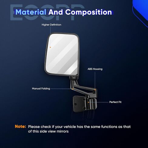 ECCPP Texture Side View Mirror Black Pair Side Mirror Replacement fit for 1987-2002 For Jeep Wrangler (exclude 1996) with Manual Folding in Saudi Arabia