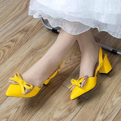 أحذية خلفية للسيدات ذات الكعب المنخفض 2.3 بوصة مضخات كتلة مكتنزة أقواس الكعب للنساء المغلقة مقبثًا بأصحاب أصفر فستان أصفر مريح أحذية نعل بلا ضجة in Saudi Arabia