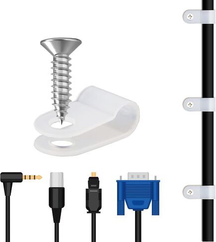 Antrader 0.2" Fence Wire Clamps, R-Type Agricultural Fencing Mounting Clips | 100Pcs 5mm Cable Management Cord Organizer with Screws to Vinyl, Wood or Metal Fence in Kuwait