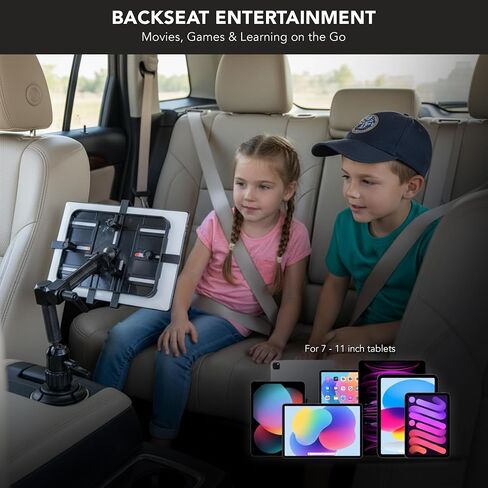Mount-It! Premium Cup Holder Tablet Mount Fits Vehicle Cupholders 2.75"–3.5" in Diameter, Adjustable Tray for 7"–11" Tablets, Heavy-Duty Aluminum Arm, Full Motion Swivel & Secure Lock Cars Trucks SUVs in Kuwait