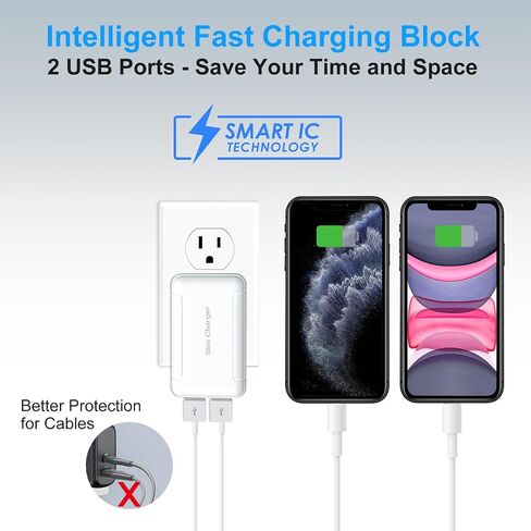 Flat USB Wall Charger, OKRAY Extra-Slim&Foldable 2 USB-A Port Charger Block in Kuwait