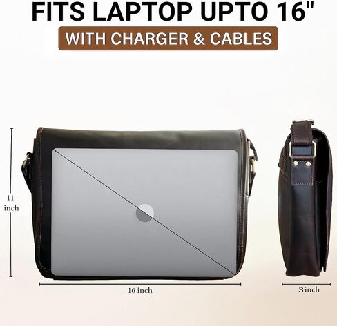 Leather Messenger Bag for Men 16" Full Grain Leather Laptop Bag Vintage Crossbody Office Satchel Travel Shoulder Bag in Saudi Arabia