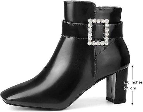 Perphy Rhinestone Buckle Decor Square Toe Chunky Heel Ankle Boots for Women in Saudi Arabia