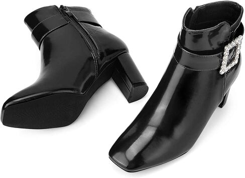 Perphy Rhinestone Buckle Decor Square Toe Chunky Heel Ankle Boots for Women in Saudi Arabia